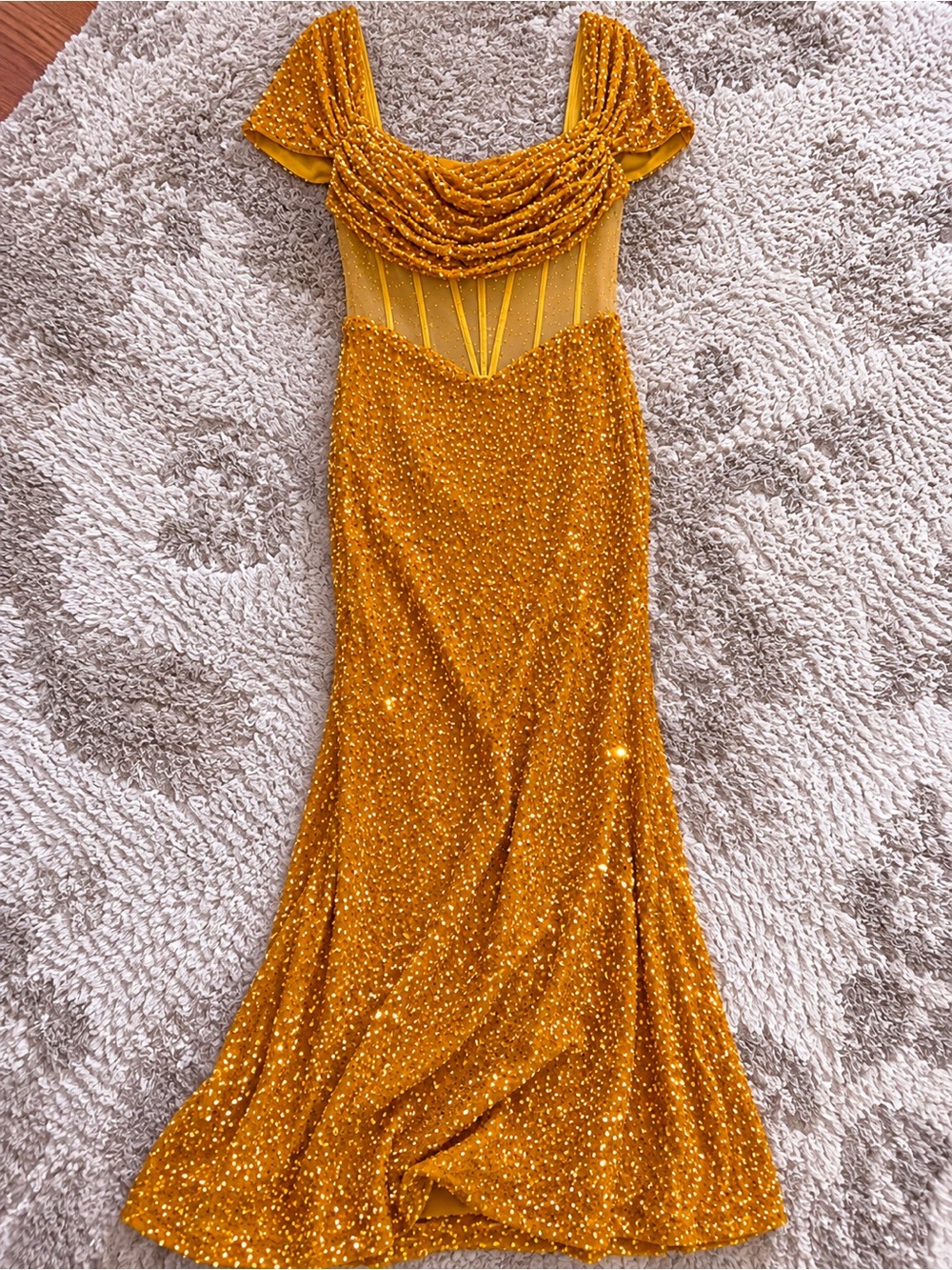 Sequin Corset Back Gold Mermaid Gown Size 18 NWOT Formal Evening Dress - Picture 2 of 9